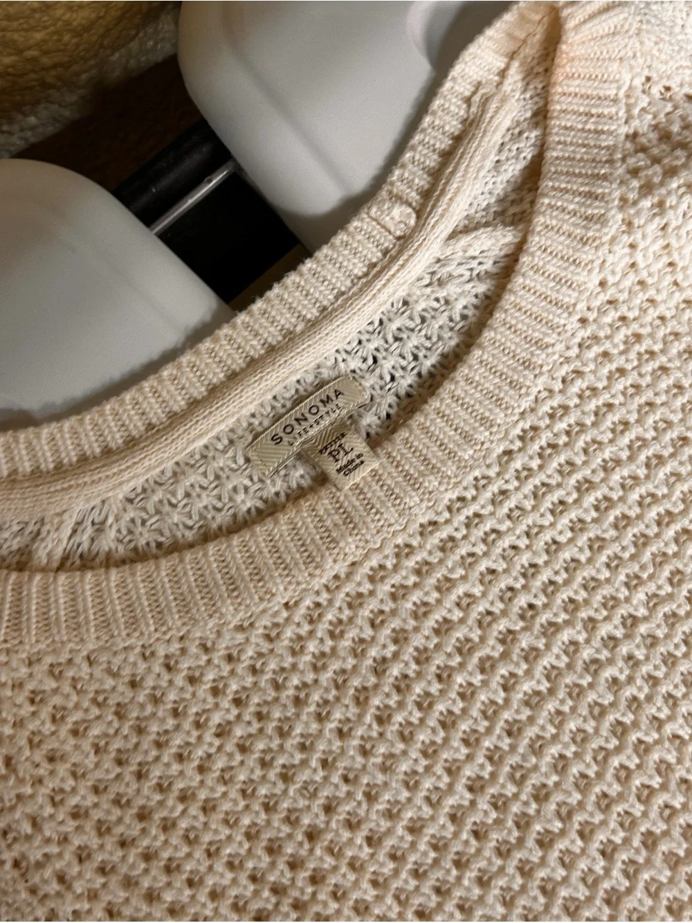 Relaxed Cream Waffle-Knit Long Sleeve Top Size PL